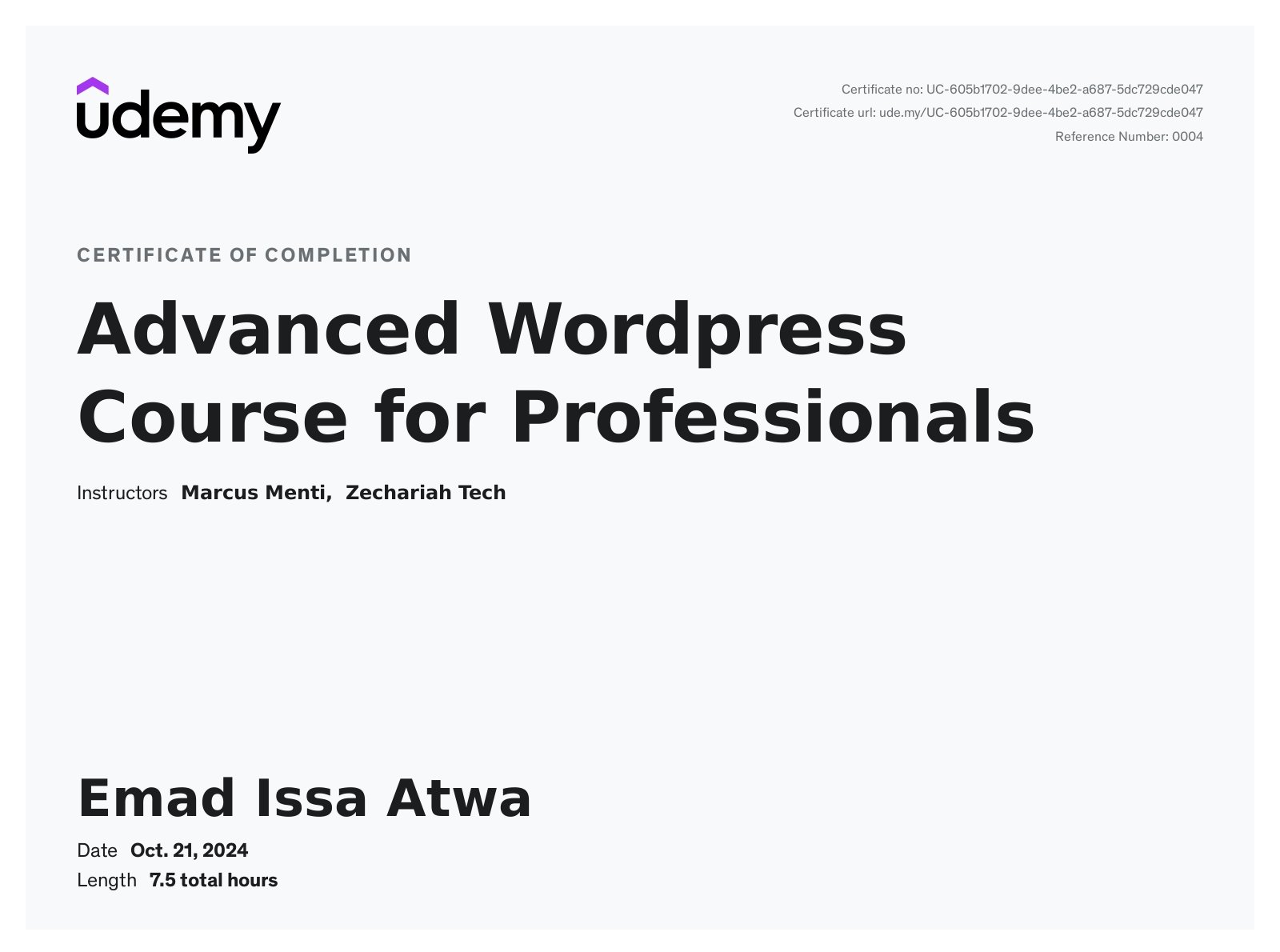 Advanced Wordpress Course for Professionals Certificate